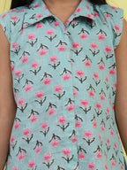 Green sleeveless collar kurti with pink Sharara