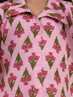 Pink sleeveless collar kurti with pink Sharara