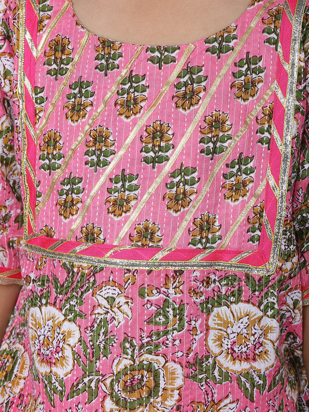 Pink Katha Kurti with Pink sharara pant and dupatta