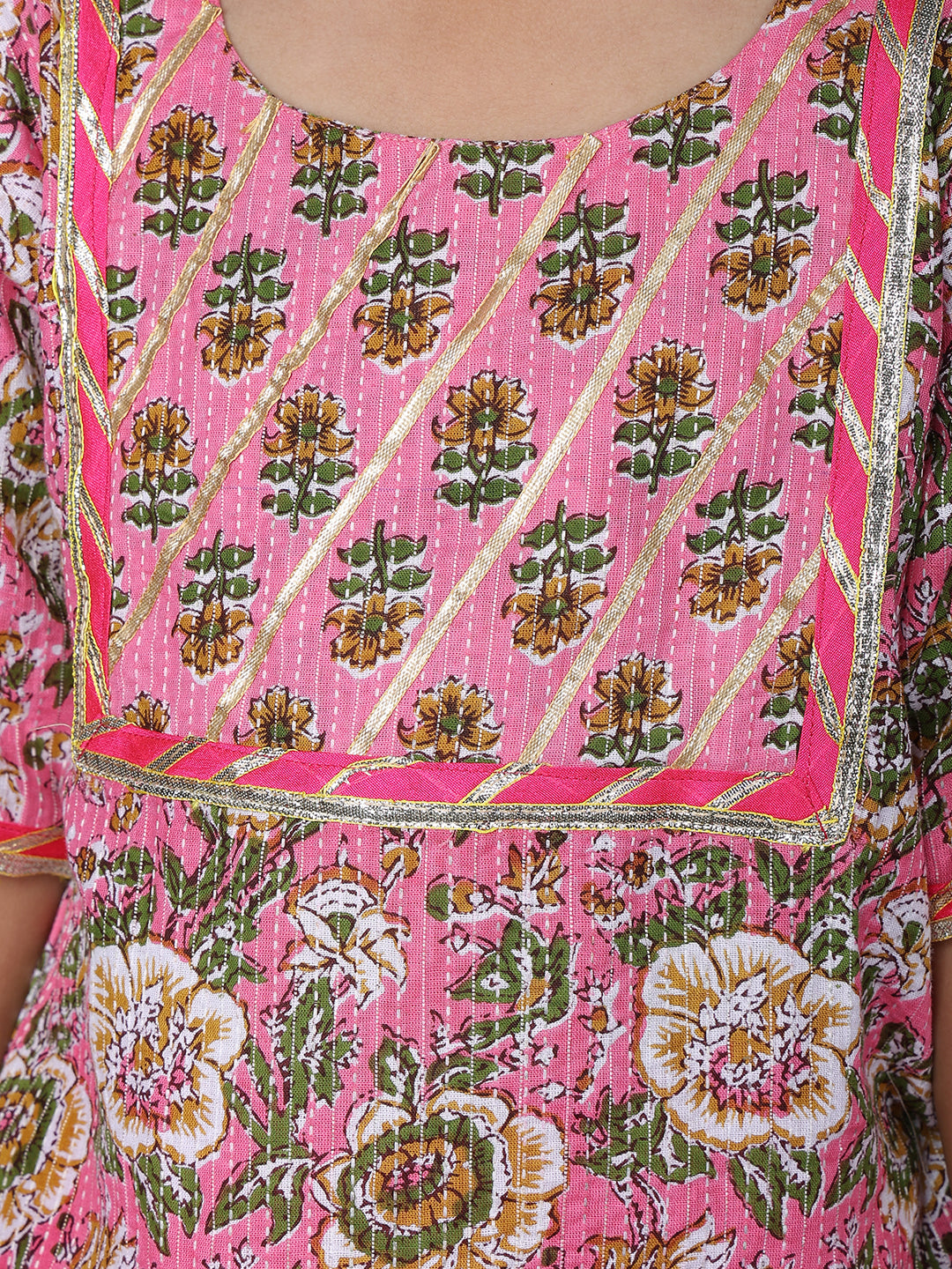Pink Katha Kurti with Pink sharara pant and dupatta