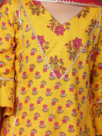 Yellow 3/4 sleeves printed Kurti with Pink sharara pant and dupatta