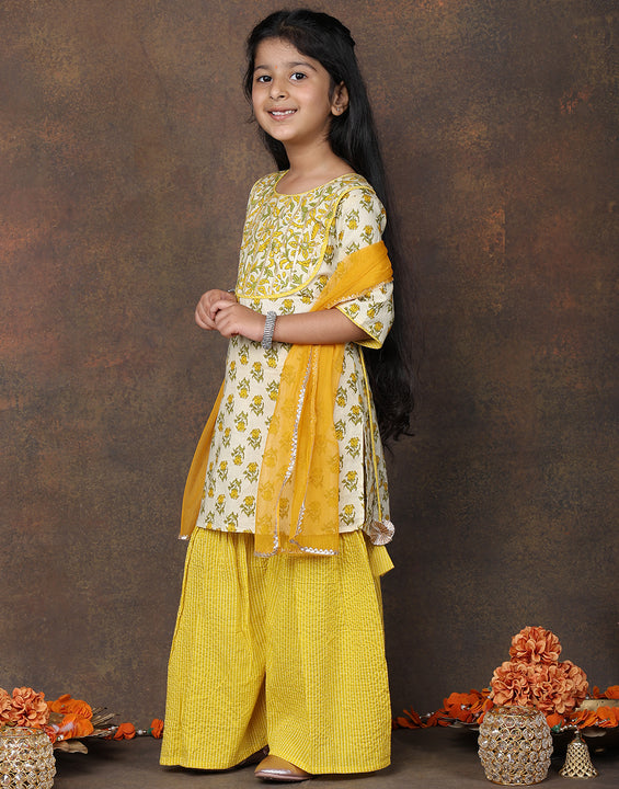 Yellow Kurti with Yellow sharara pant and dupatta