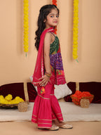 Pink bandez printed Crushed sleeveless kurti with Pink sharara and dupatta