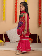 Pink bandez printed Crushed sleeveless kurti with Pink sharara and dupatta