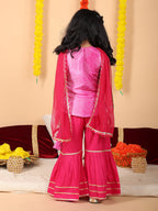 Pink sleeveless kurti with Pink sharara and dupatta