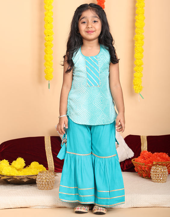 Blue sleeveless kurti with Blue sharara