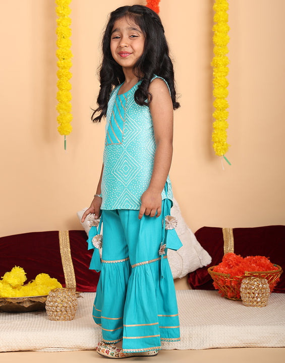 Blue sleeveless kurti with Blue sharara