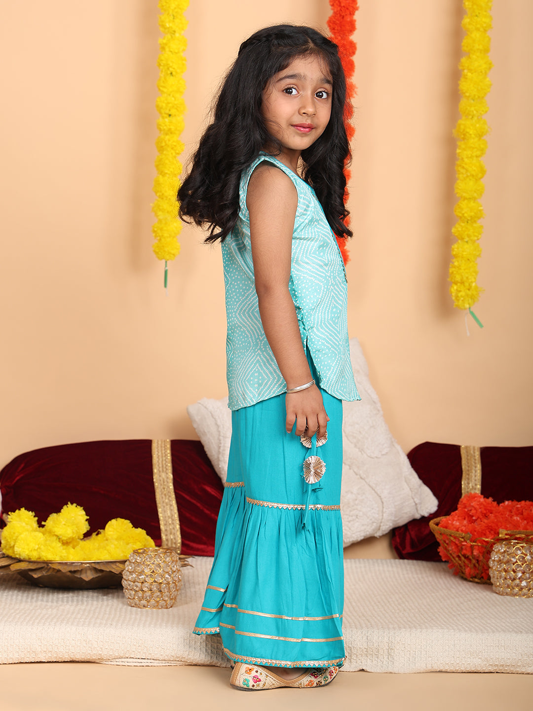 Blue sleeveless kurti with Blue sharara