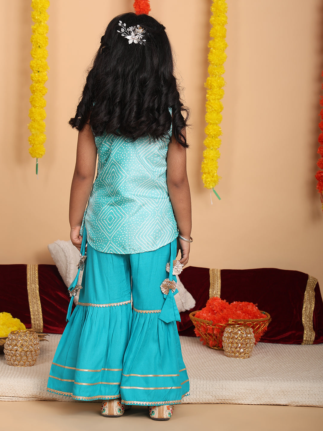 Blue sleeveless kurti with Blue sharara