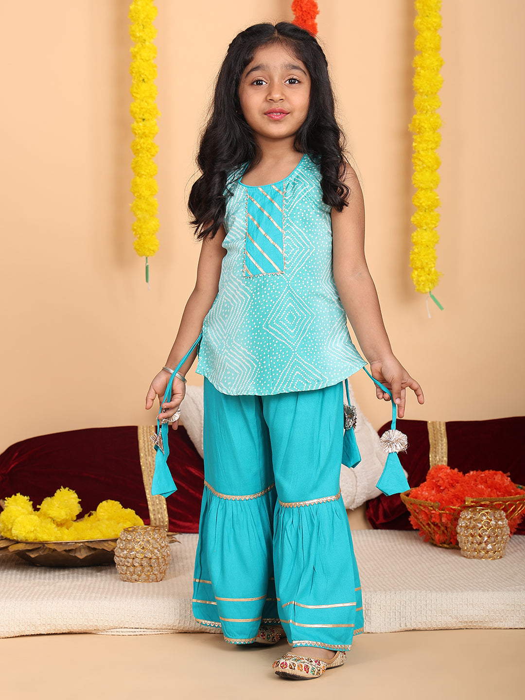 Blue sleeveless kurti with Blue sharara
