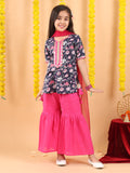 Blue 3/4 sleeves printed Kurti with Pink Sharara pant and dupatta