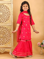 Pink embroidered 3/4 Skeeves kurti with sharara and dupatta