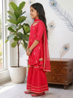Kinder Kids Pink Floral printed kurti With Pink Sharara and Dupatta