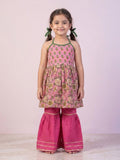 Pink Floral Printed Halter Neck Sleeveless Kurti with pink Sharara