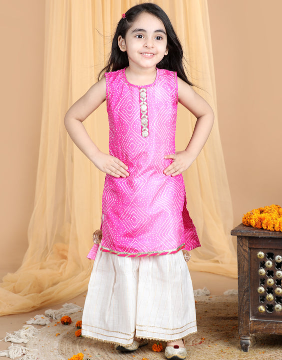 Pink bandej Kurti paried with Sharara pant