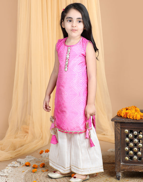 Pink bandej Kurti paried with Sharara pant