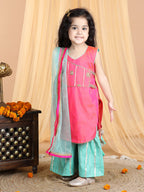 Pink embroidered Kurti paried with gold printed Sharara pant