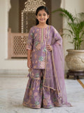 Kinder Kids Purple Floral printed kurti With Purple Sharara and Dupatta