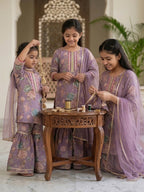 Kinder Kids Purple Floral printed kurti With Purple Sharara and Dupatta