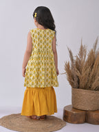 Yellow & Green Floral Kurti paried with yellow Sharara