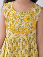 Yellow & Green Floral Kurti paried with yellow Sharara