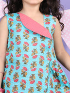Blue Floral printed Collar style kurti with sharara
