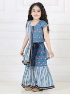 Blue Floral Printed & Striped Kurta and Sharara