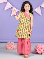 Yellow Floral printed Collar style kurti Sharara set