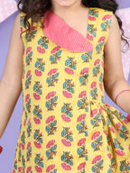 Yellow Floral printed Collar style kurti Sharara set