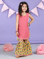 Yellow  Floral printed  & Peach Kurti  jacket Sharara Set