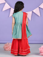 Blue & Red Kurti Sharara Set