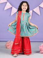Blue & Red Kurti Sharara Set
