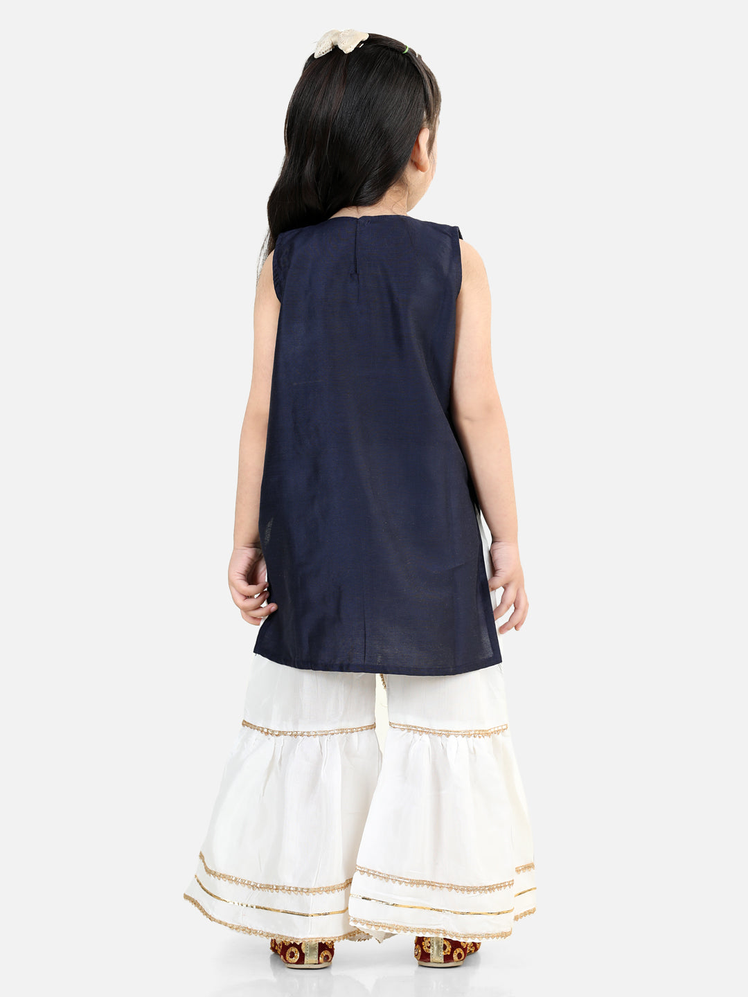 Blue Checks Kurta With Lace Detailed Sharara and Dupatta