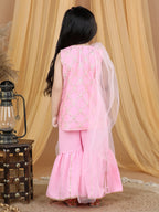 Pink Net Gota Patti Detailed Kurta Sharara With Dupatta