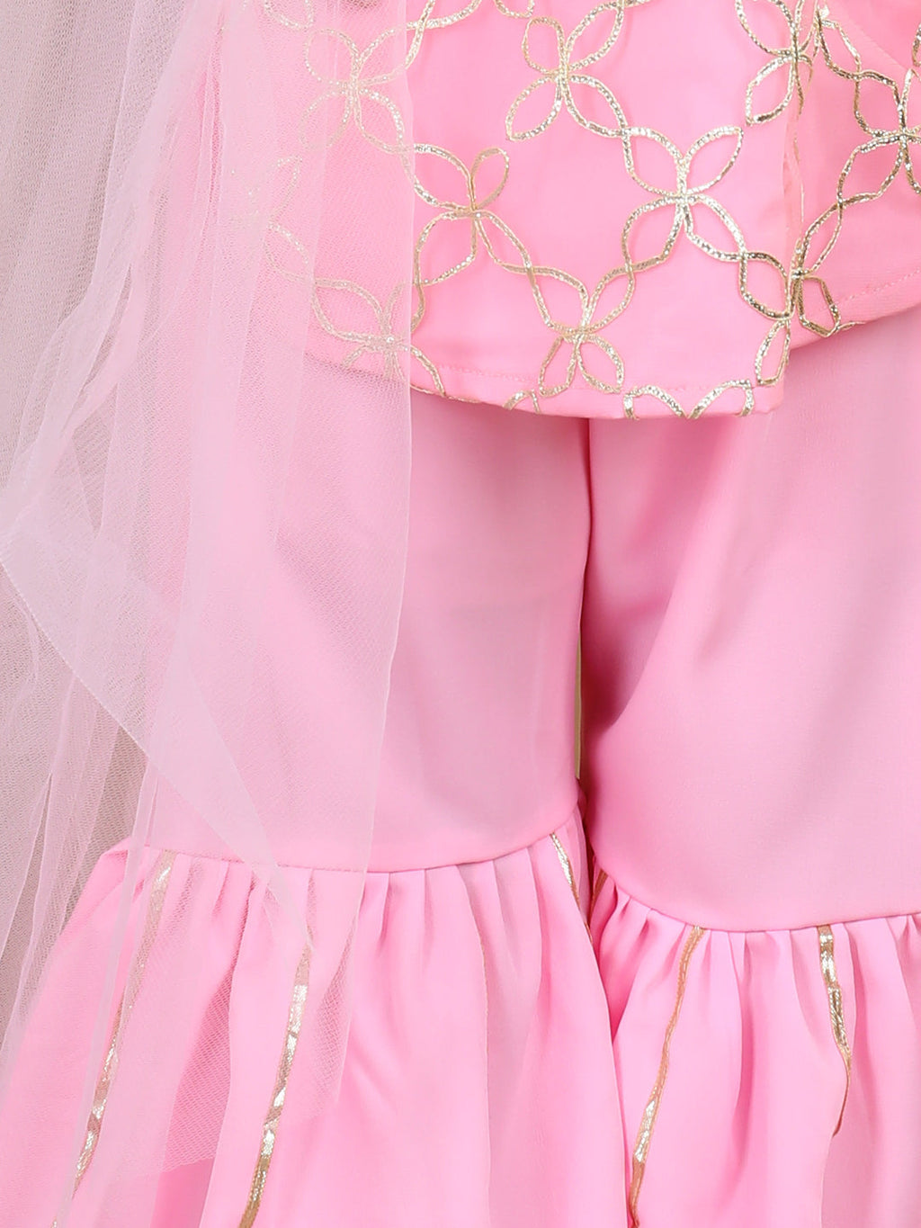 Pink Net Gota Patti Detailed Kurta Sharara With Dupatta