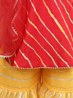 Red Leheriya Printed Lace Detailed Kurta with Sharara and dupatta