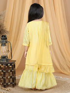 Yellow Embellished Embroidered Side Tie Up Kurta With Sharara & Dupatta