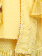 Yellow Embellished Embroidered Side Tie Up Kurta With Sharara & Dupatta