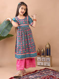 Blue kurti  paired with Pink Sharara pant