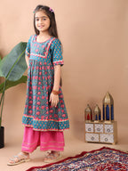 Blue kurti  paired with Pink Sharara pant