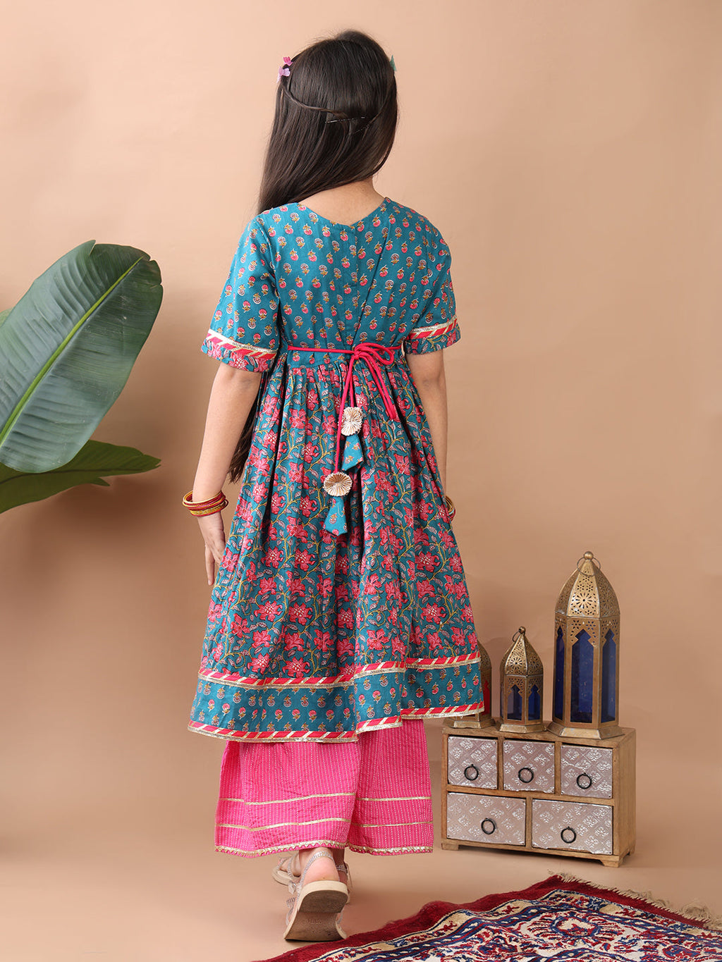 Blue kurti  paired with Pink Sharara pant