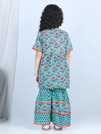 Floral Printed Kurti With Layered Floral Motif Printed Sharara