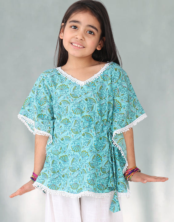 Blue Jaal Floral Printed Kaftan