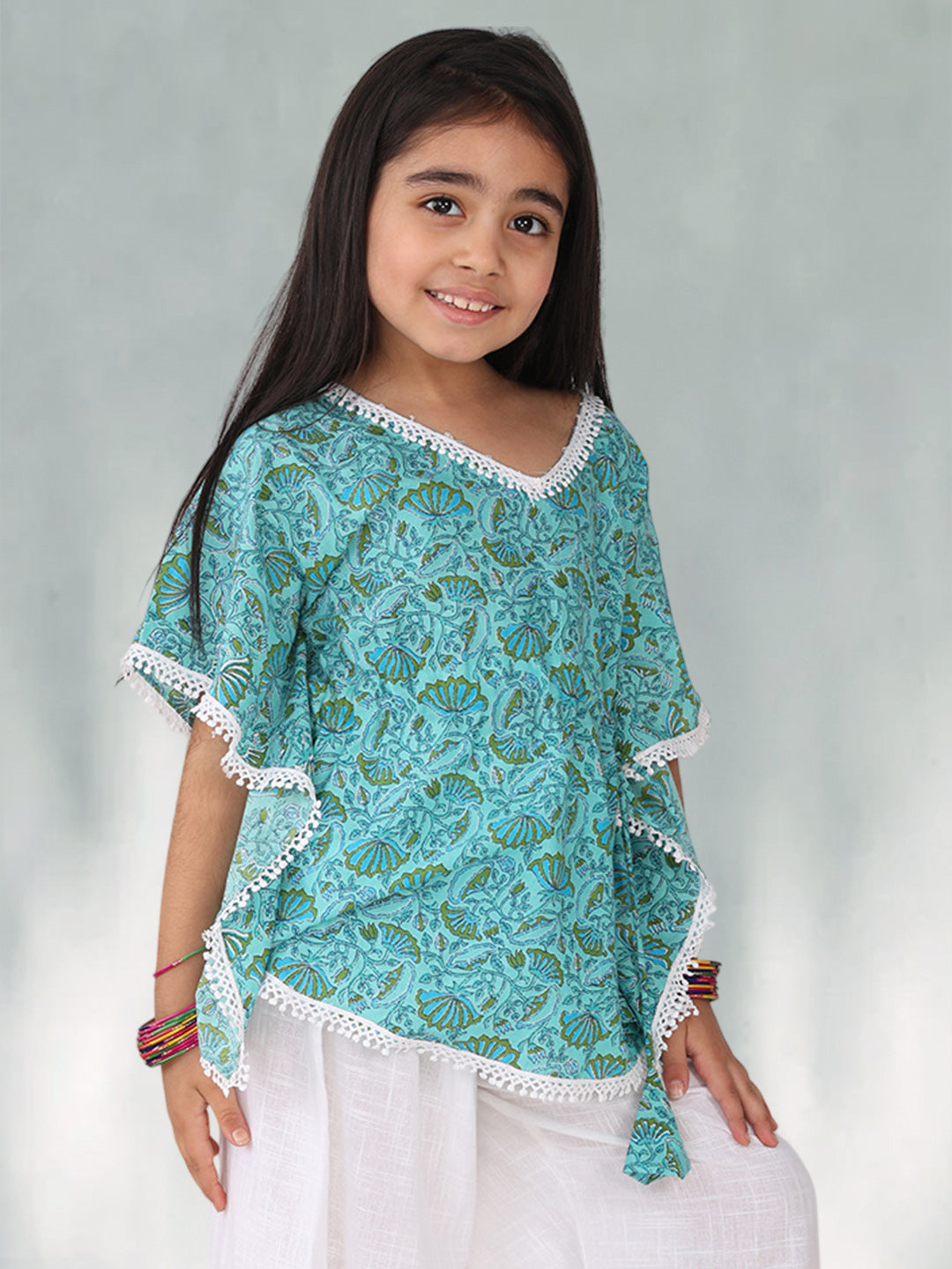 Blue Jaal Floral Printed Kaftan