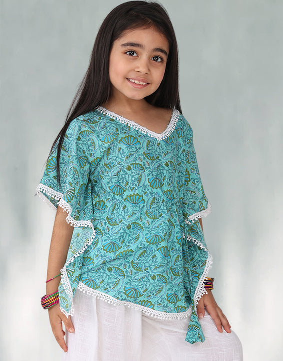 Blue Jaal Floral Printed Kaftan
