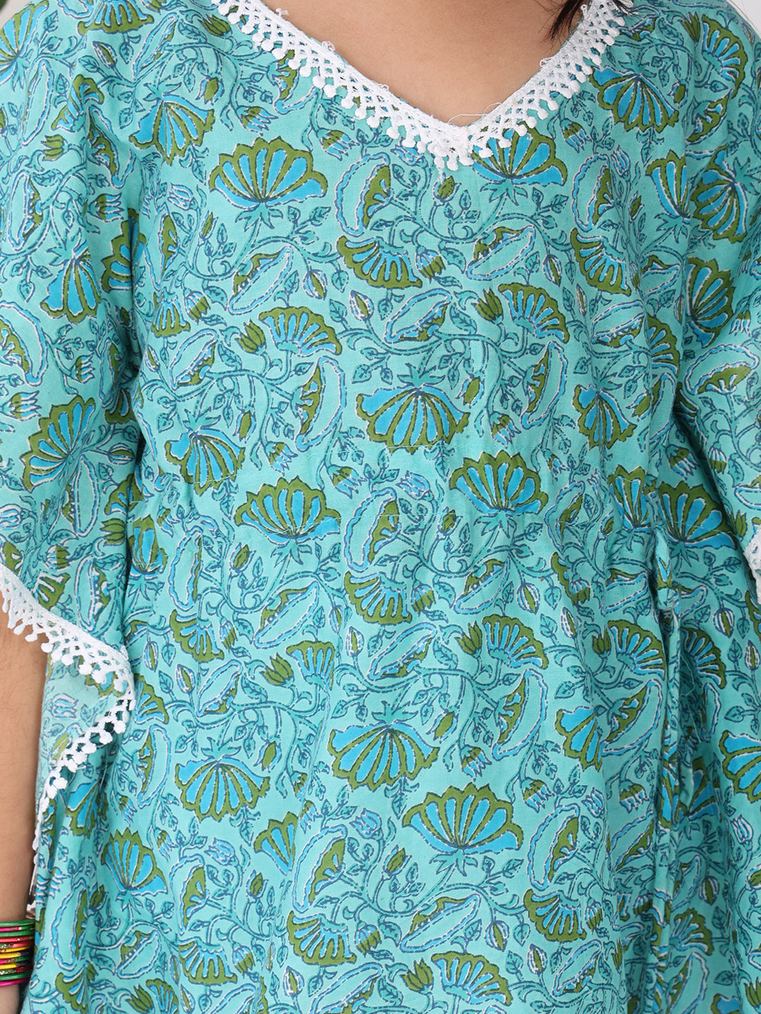 Blue Jaal Floral Printed Kaftan