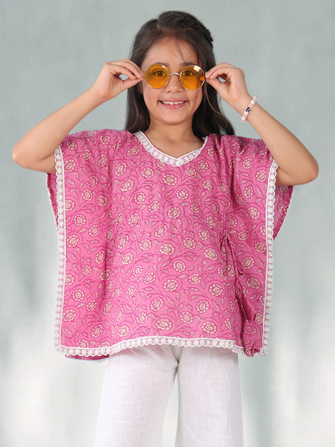 Pink Floral Printed Kaftan