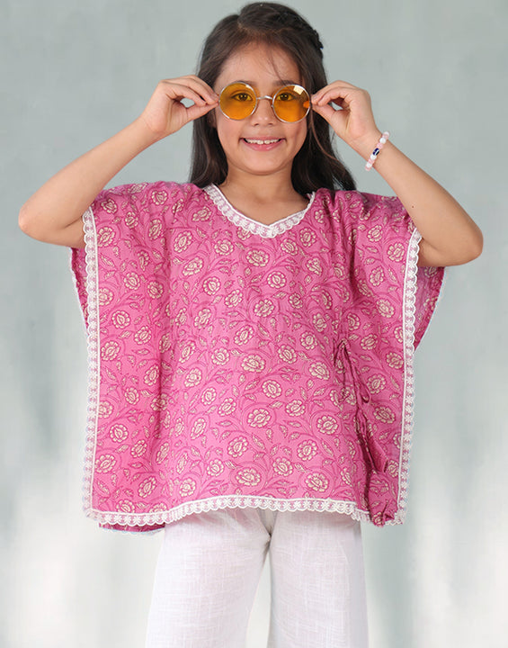 Pink Floral Printed Kaftan
