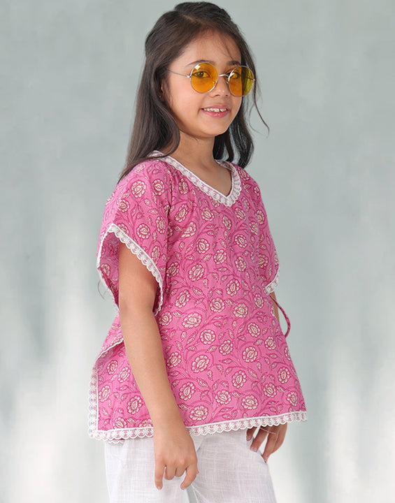 Pink Floral Printed Kaftan