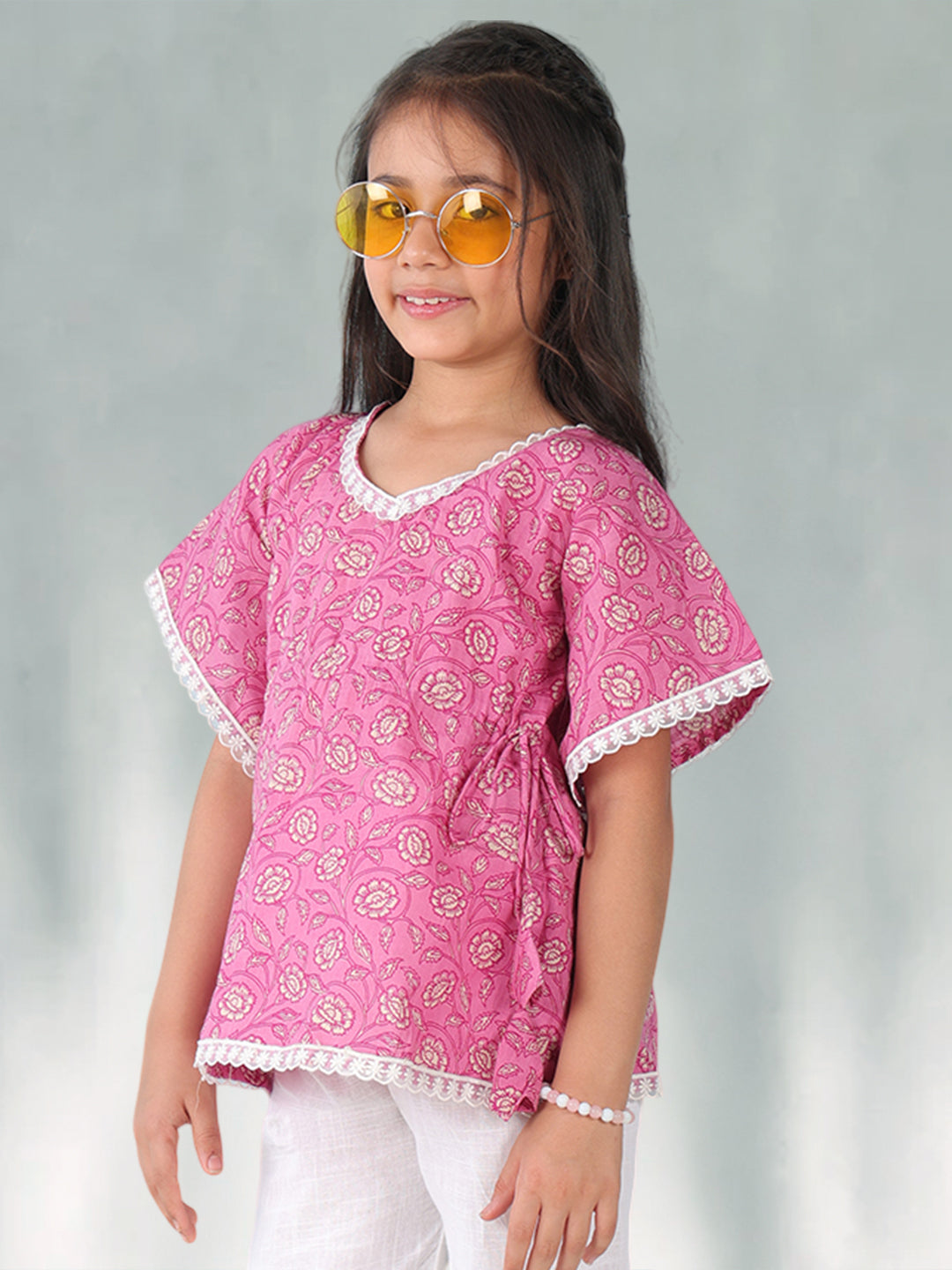 Pink Floral Printed Kaftan